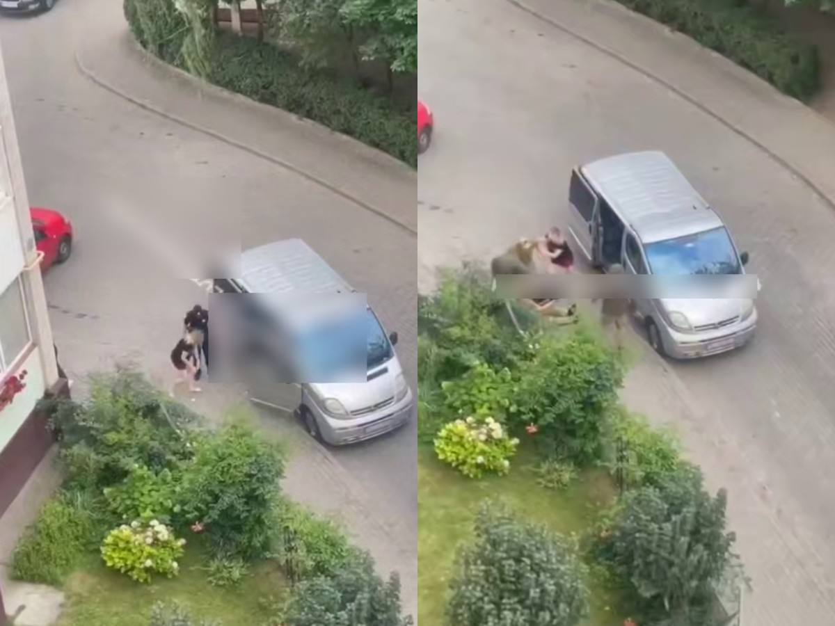 Украинка спасает мужчину от четырех военкомов на видео0