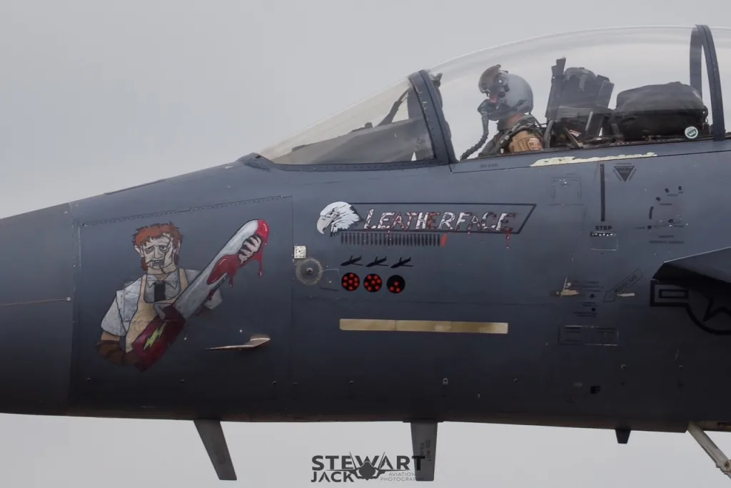 Интересные отметки были замечены на истребителях F-15E Strike Eagle из 366-го истребительного авиаполка ВВС США во время возвращения с боевого развертывания на Ближнем Востоке
