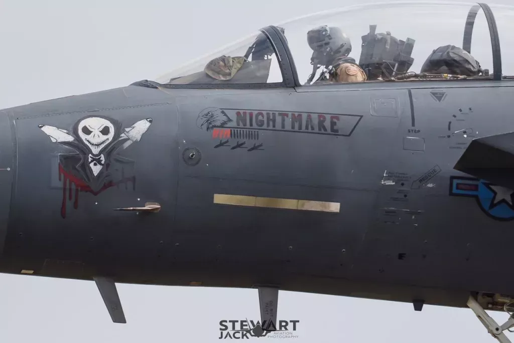 Интересные отметки были замечены на истребителях F-15E Strike Eagle из 366-го истребительного авиаполка ВВС США во время возвращения с боевого развертывания на Ближнем Востоке