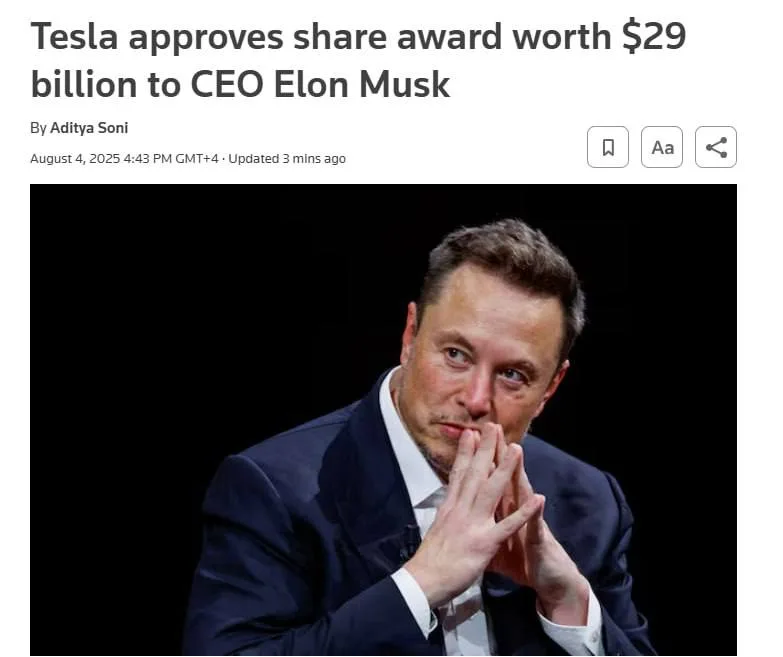 Tesla назначила Илону Маску «премию» в примерно $29 млрд — Reuters