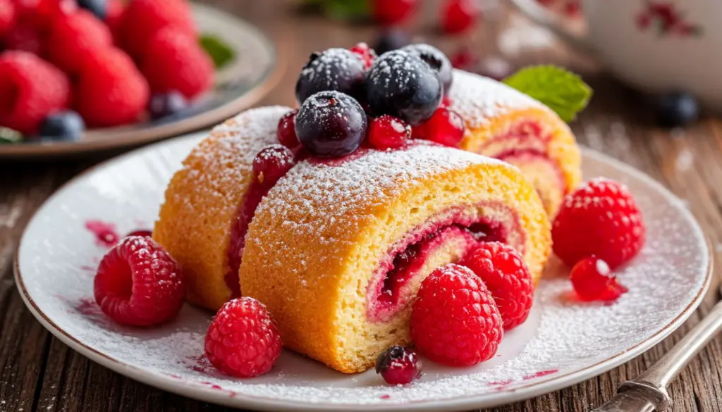 Быстрый и вкусный бисквитный рулет «Пятиминутка» с ягодами: рецепт из маминой тетради, который понравится всей семье