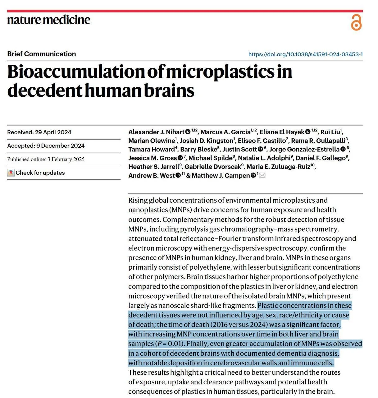 В 100% случаев вскрытия человеческого мозга обнаружен микропластик