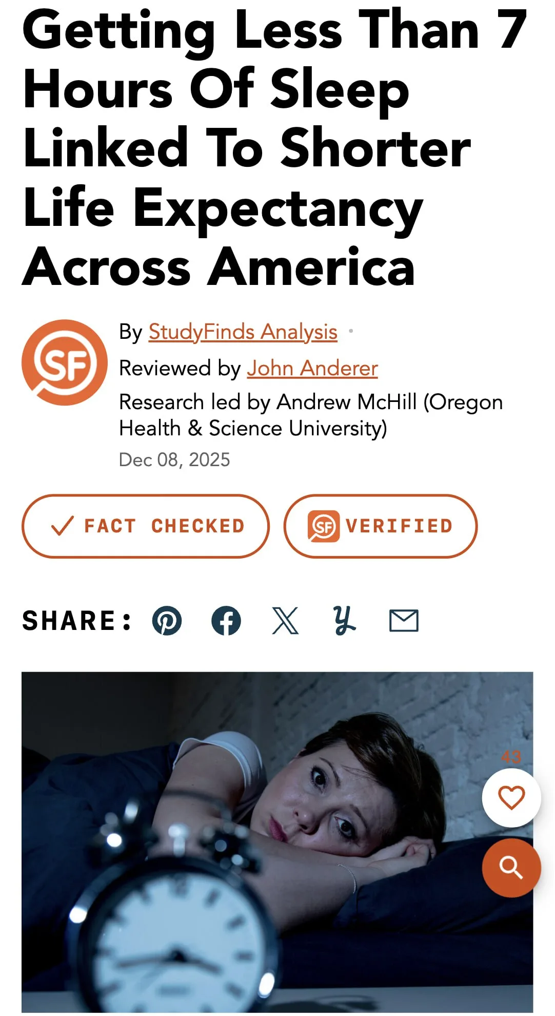 Сон менее 7 часов сокращает жизнь — заявляют сомнологи